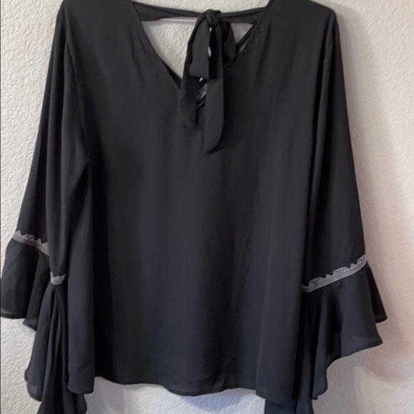 Cruel Denim Women's Georgette black boho western blouse flutter sleeve size L - Picture 6 of 9
